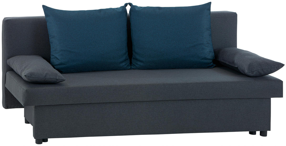 SCHLAFSOFA NEO Webstoff Blau, Dunkelgrau  inkl. Rückenkissen, Armlehnenkissen, Bettkasten  - Blau/Dunkelgrau, Basics, Kunststoff/Textil (192/82/82cm) - P & B