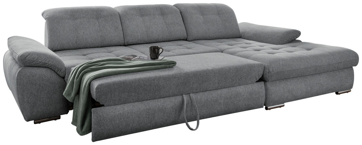ECKSOFA in Chenille Silberfarben  - Chromfarben/Anthrazit, Modern, Textil/Metall (314/184cm) - Livetastic