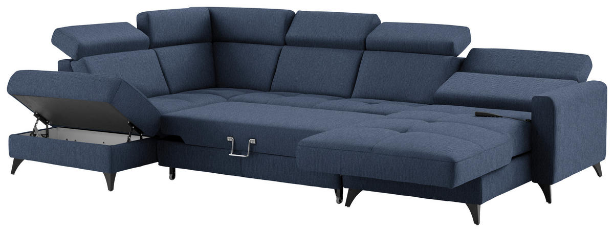 WOHNLANDSCHAFT Flachgewebe Dunkelblau  - Schwarz/Dunkelblau, Konventionell, Textil/Metall (215/333/174cm) - Beldomo System