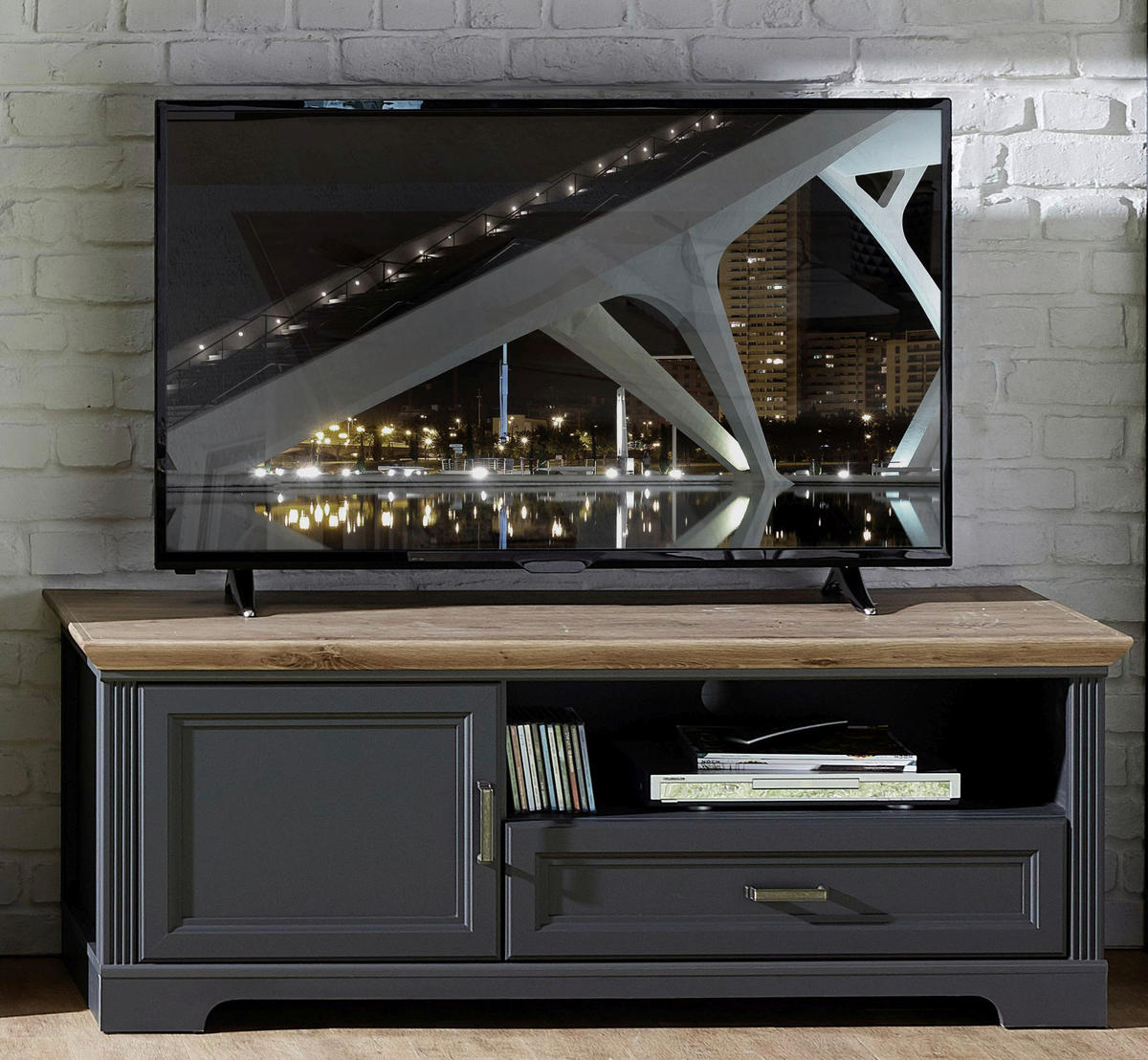 TV-ELEM 143/54/51 cm  - grafitszürke/Artisan tölgy, Romantik / Landhaus, faalapú anyag/fém (143/54/51cm) - Landscape