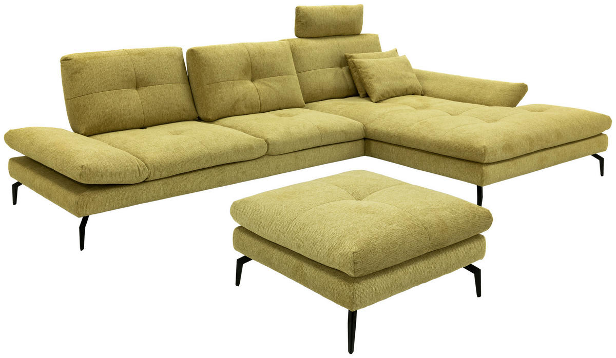 ECKSOFA Hellgelb Struktur Rücken echt  - Hellgelb/Schwarz, Design, Textil/Metall (340/203cm) - Chilliano