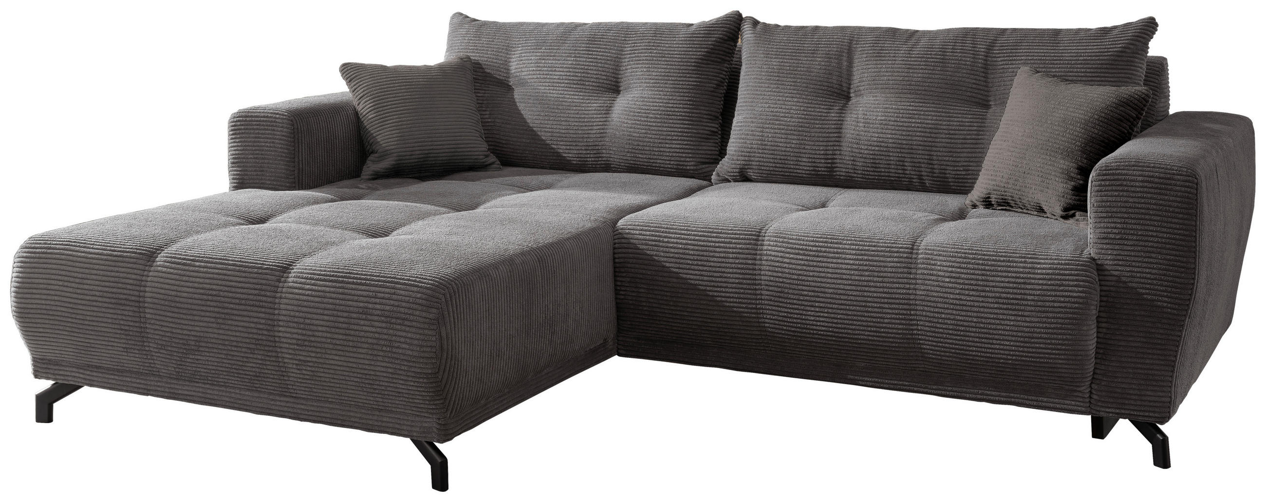 ECKSOFA Grau Cord Zierkissen, Rückenkissen  - Schwarz/Grau, MODERN, Textil/Metall (177/246cm) - MID.YOU