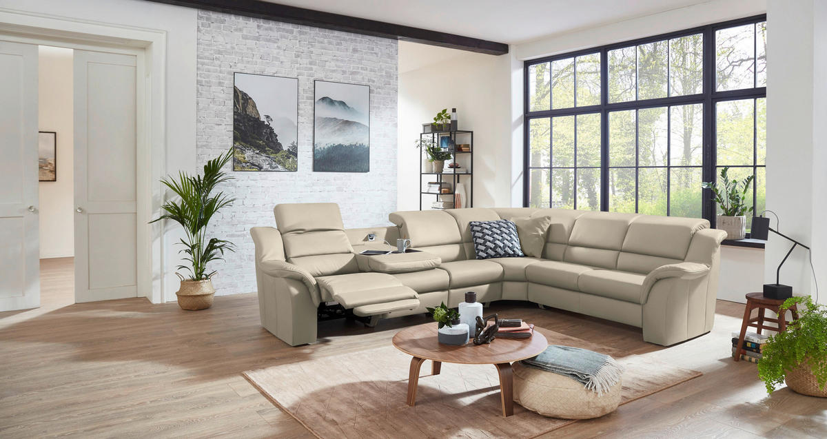 ECKSOFA  in Echtleder Seidengrau  324/260 cm  - Chromfarben/Seidengrau, KONVENTIONELL, Leder/Kunststoff (324/260cm) - Cantus