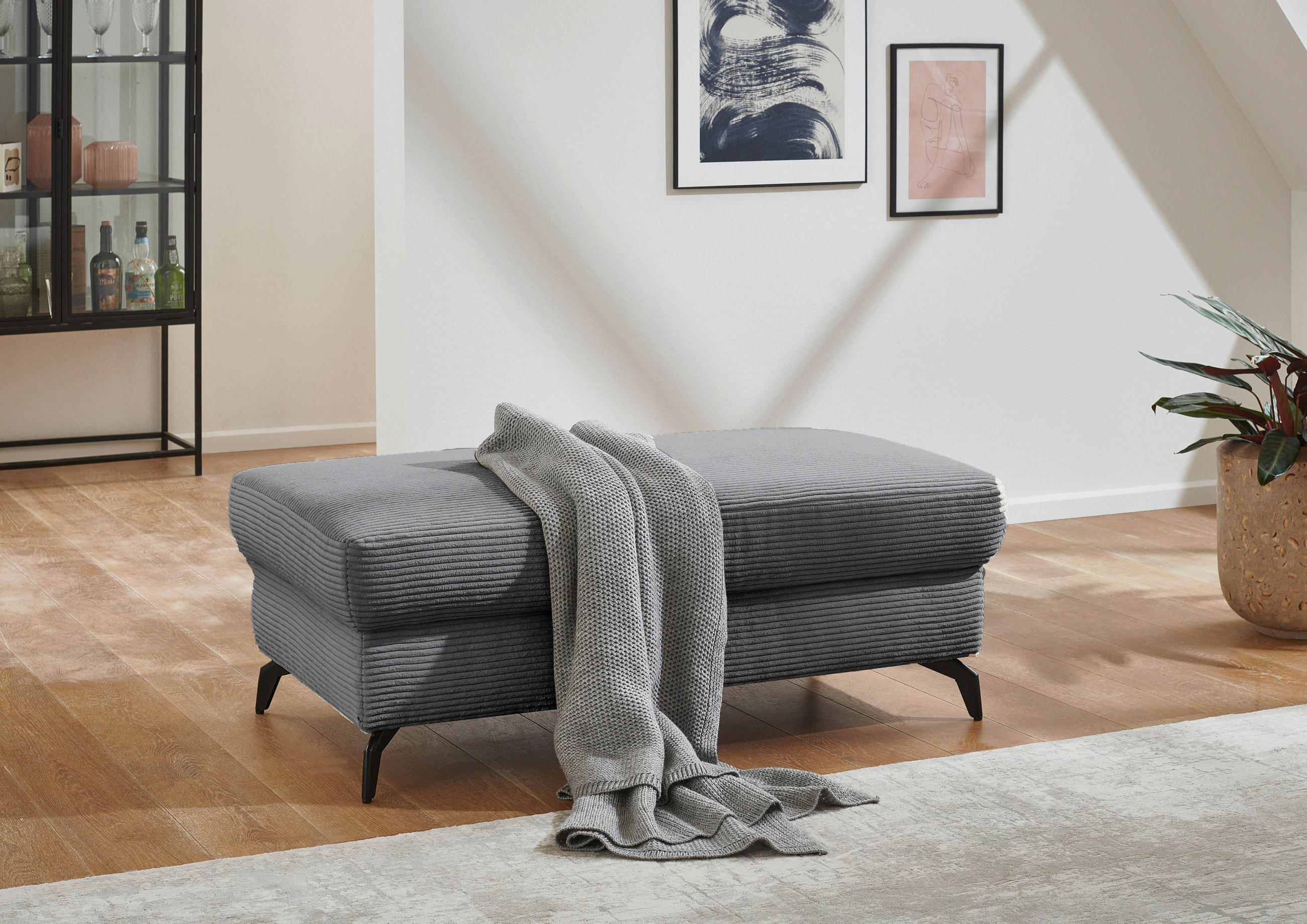 HOCKER in Textil Grau  - Schwarz/Grau, Konventionell, Textil/Metall (121/45/67cm) - Sit & More