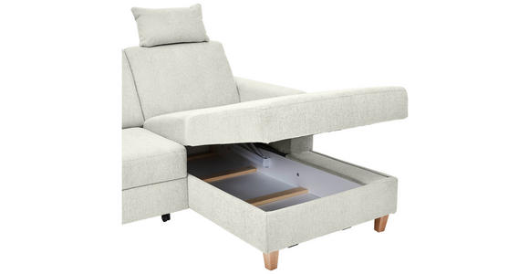 ECKSOFA Hellgrau Flachgewebe Bettkasten, Schlaffunktion, Rücken echt, Kopfstütze, Liegefläche im Originalstoff  - Buchefarben/Hellgrau, KONVENTIONELL, Holz/Textil (241/166cm) - Carryhome