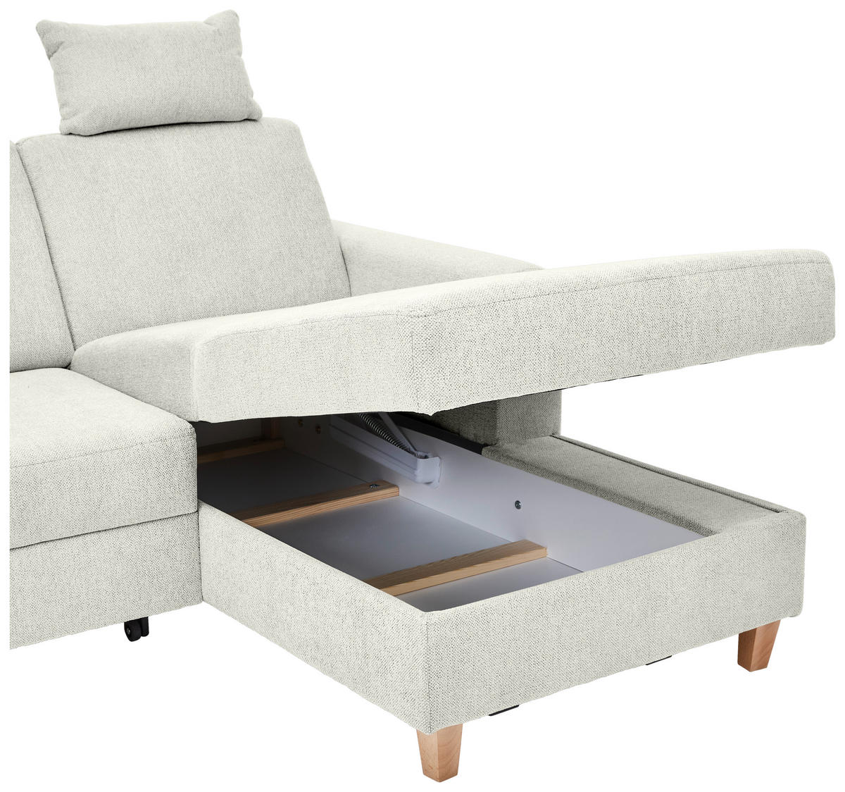 ECKSOFA Hellgrau Flachgewebe  - Buchefarben/Hellgrau, KONVENTIONELL, Holz/Textil (241/166cm) - Carryhome