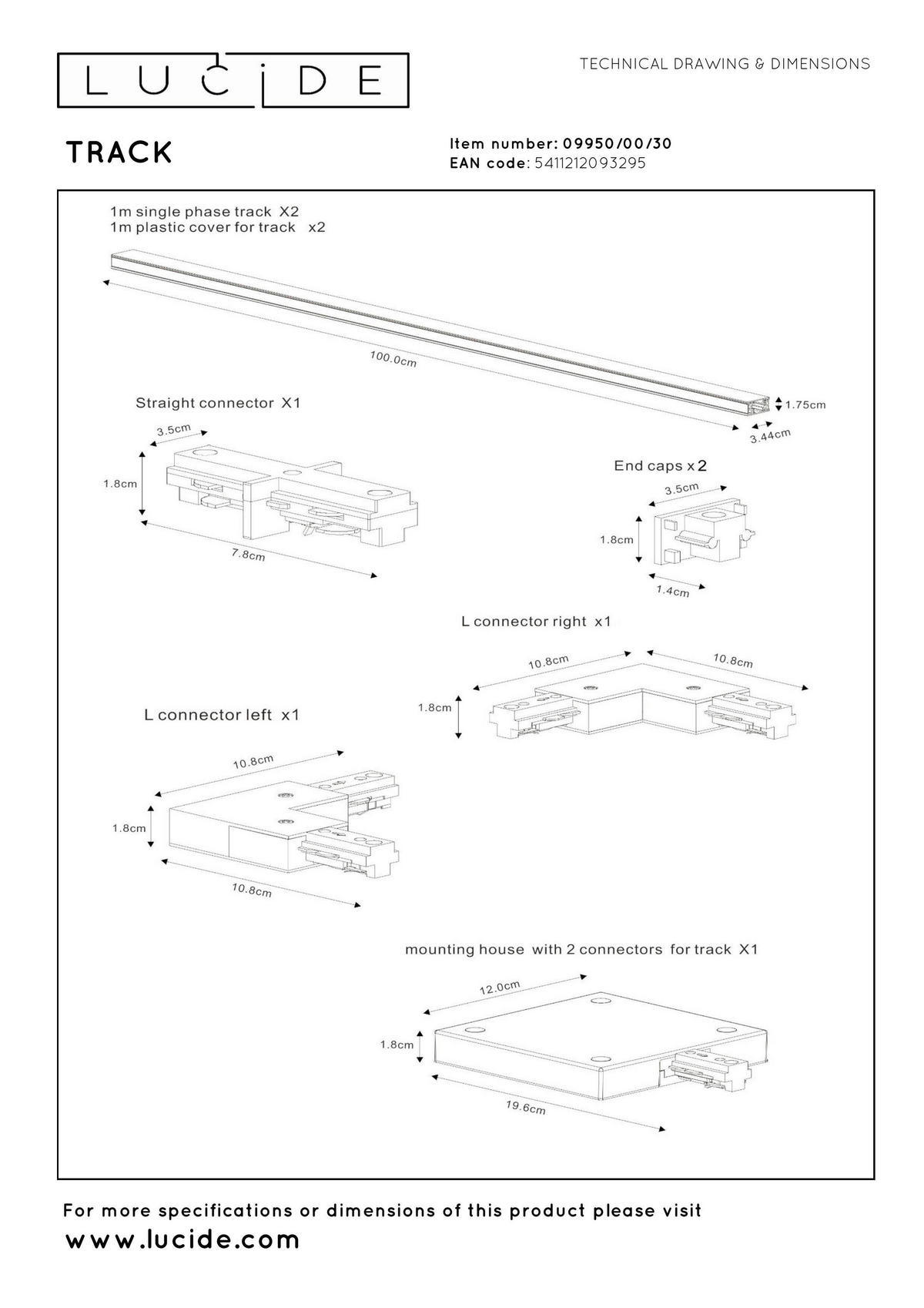 SCHIENENSYSTEM Track 200/16.5/7.5 cm  - Schwarz, Design, Metall (200/16.5/7.5cm) - Lucide