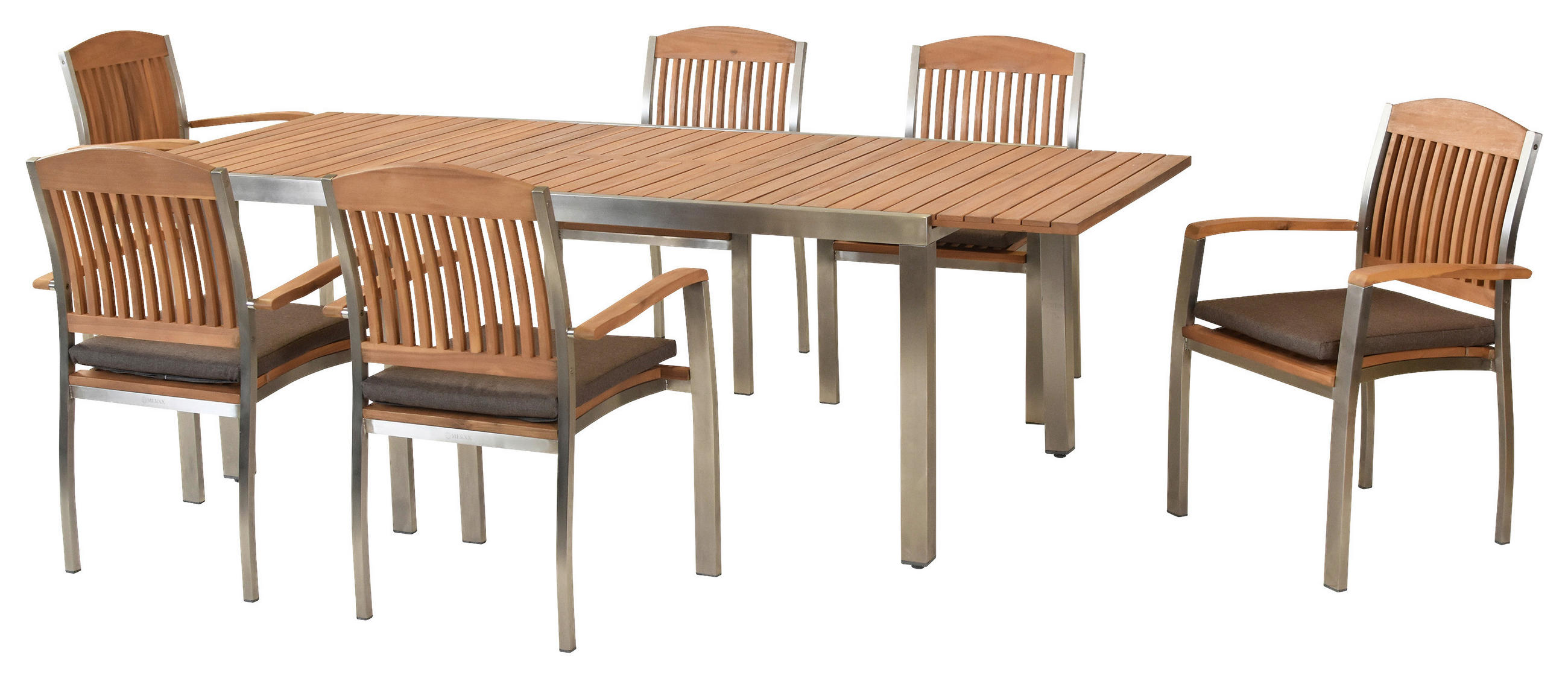 GARTENSET Akazie massiv Edelstahl  - Silberfarben/Naturfarben, MODERN, Holz/Textil - Gardenson