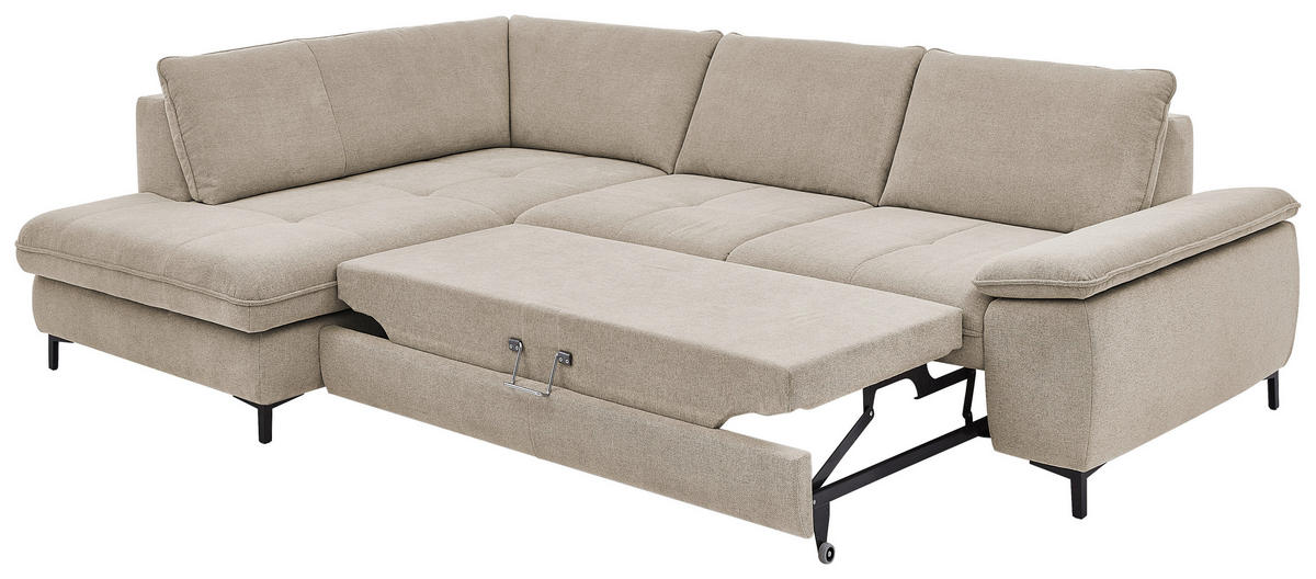 ECKSOFA  in Flachgewebe Sandfarben  214/308 cm  - Sandfarben/Schwarz, Design, Textil/Metall (214/308cm) - Beldomo Speed