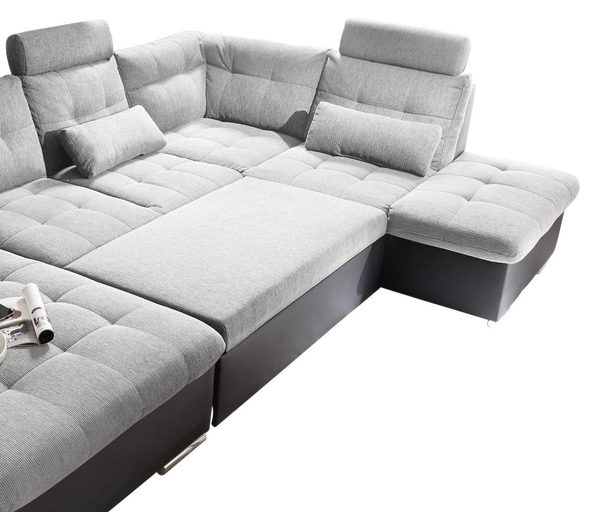 WOHNLANDSCHAFT in Webstoff Schwarz, Silberfarben  - Silberfarben/Schwarz, Modern, Holzwerkstoff/Textil (170/324/218cm) - MID.YOU