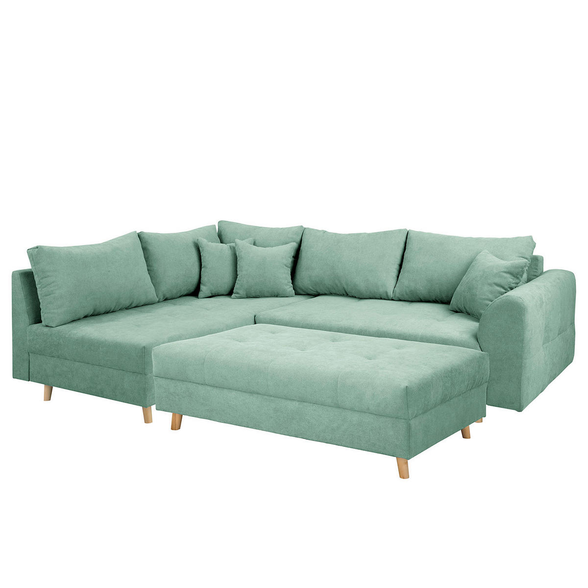 ECKSOFA inkl. Hocker Ariella in Mikrofaser Mintgrün  161/231 cm  - Naturfarben/Mintgrün, Design, Holz/Textil (161/231cm) - Livetastic