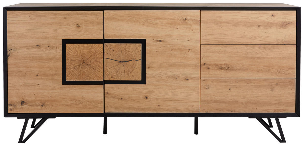 SIDEBOARD  in 160/75/40 cm  - Eichefarben/Schwarz, Holzwerkstoff/Metall (160/75/40cm) - Xora