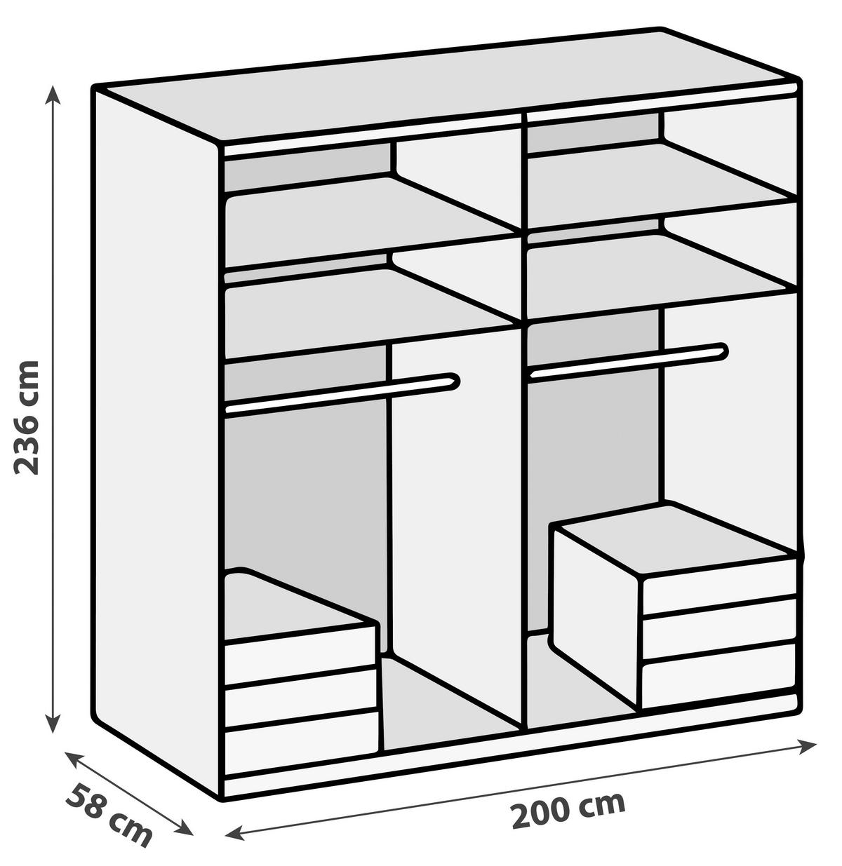DREHTÜRENSCHRANK in Graphitfarben, Eichefarben  - Chromfarben/Eichefarben, Modern, Holzwerkstoff (200/236/58cm) - MID.YOU