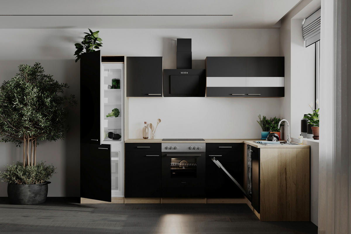 HÖRNKÖK  i svart  - stålfärgad/svart, Basics, metall/trämaterial (280cm) - Respekta