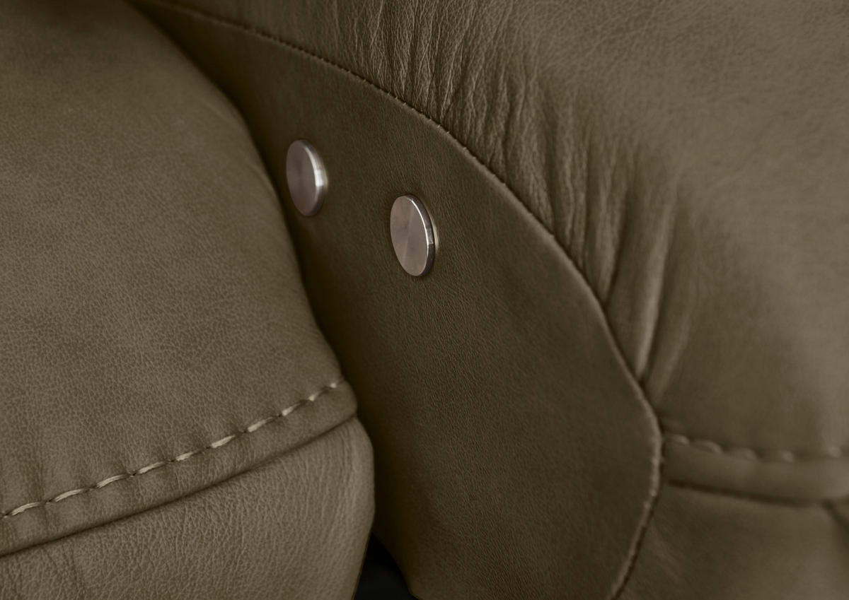 ECKSOFA in Echtleder Mokka  - Edelstahlfarben/Mokka, Design, Leder/Metall (258/292cm) - Hukla