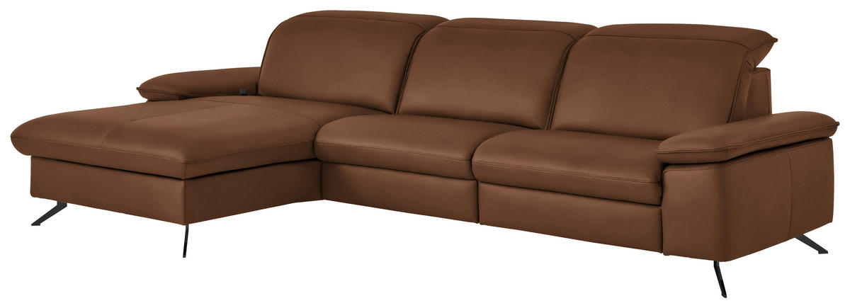 ECKSOFA  Echtleder Beigebraun  - Beigebraun/Schwarz, Design, Leder/Metall (169/307cm) - Beldomo Premium