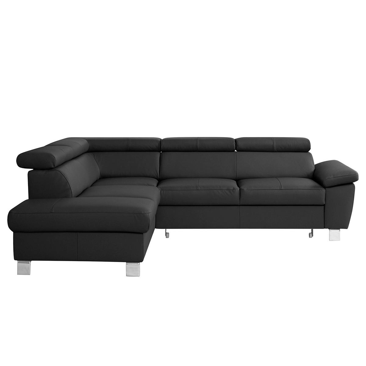 ECKSOFA Schwarz Echtleder Lederlook  - Chromfarben/Schwarz, Design, Leder/Textil (208/248cm) - Livetastic