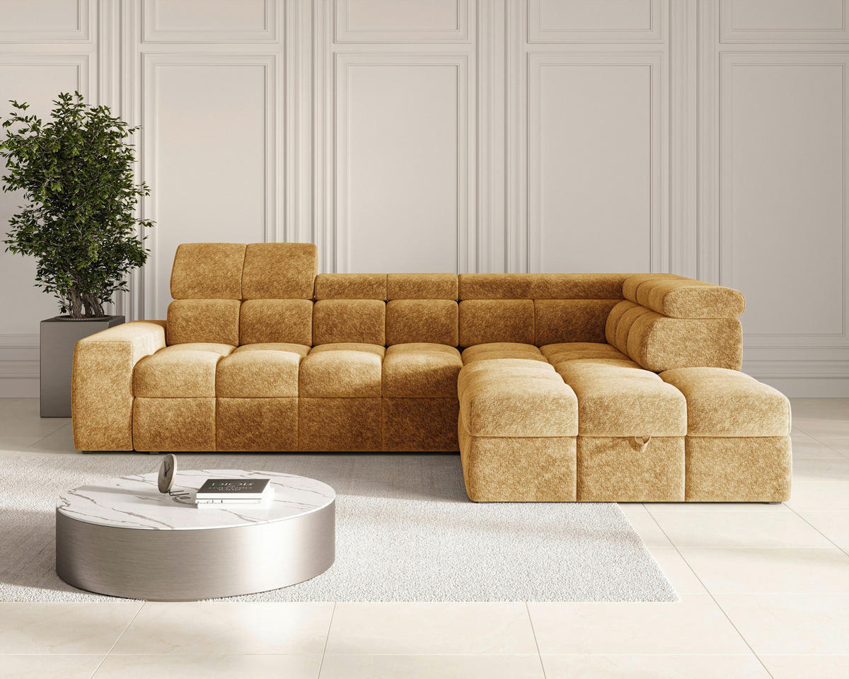 ECKSOFA  in Chenille Goldfarben  - Goldfarben/Schwarz, MODERN, Kunststoff/Textil (292/204cm) - Milino