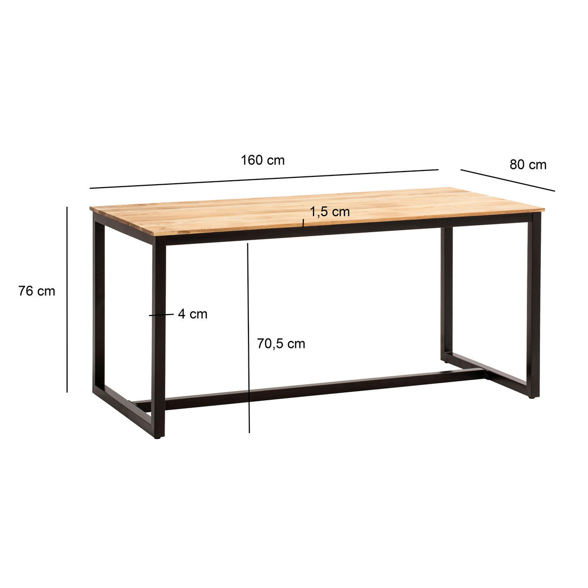ESSTISCH Akazie massiv rechteckig Akaziefarben  - Schwarz/Akaziefarben, Design, Holz/Metall (160/80/76cm) - MID.YOU