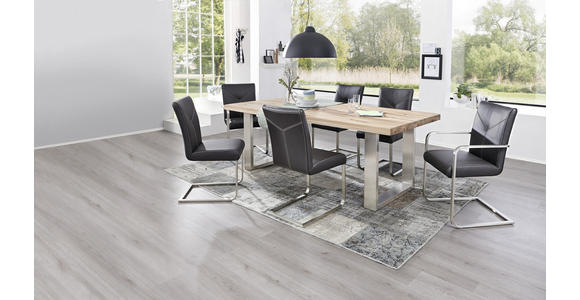 ESSTISCH in Holz, Metall 200/100/77 cm - Edelstahlfarben/Eichefarben, Design, Holz/Metall (200/100/77cm) - Novel
