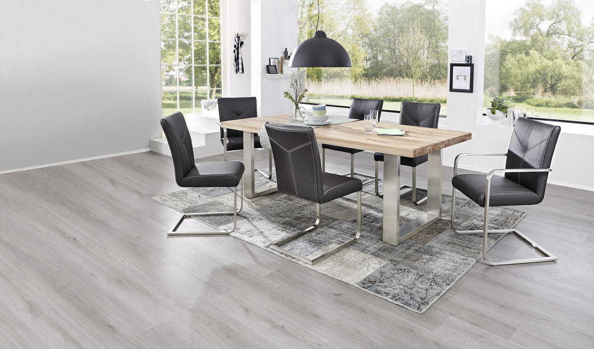 ESSTISCH Wildeiche massiv rechteckig Eichefarben, Edelstahlfarben  - Edelstahlfarben/Eichefarben, Design, Holz/Metall (200/100/77cm) - Novel