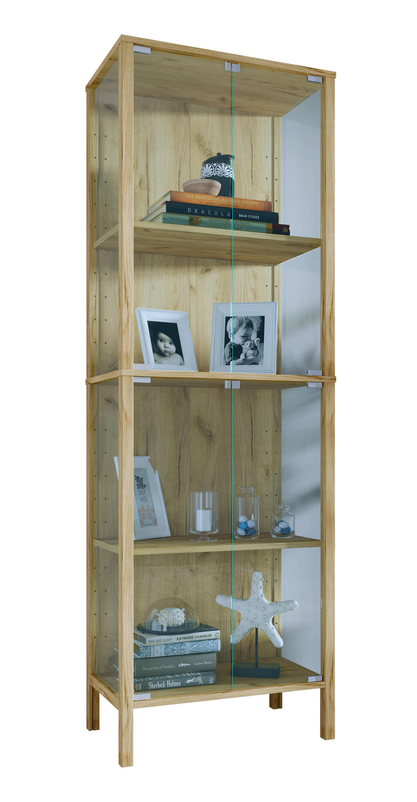 VITRÍNA, čiré, medový dub, 60/178/35 cm - černá/čiré, Design, kompozitní dřevo/plast (60/178/35cm) - Livetastic