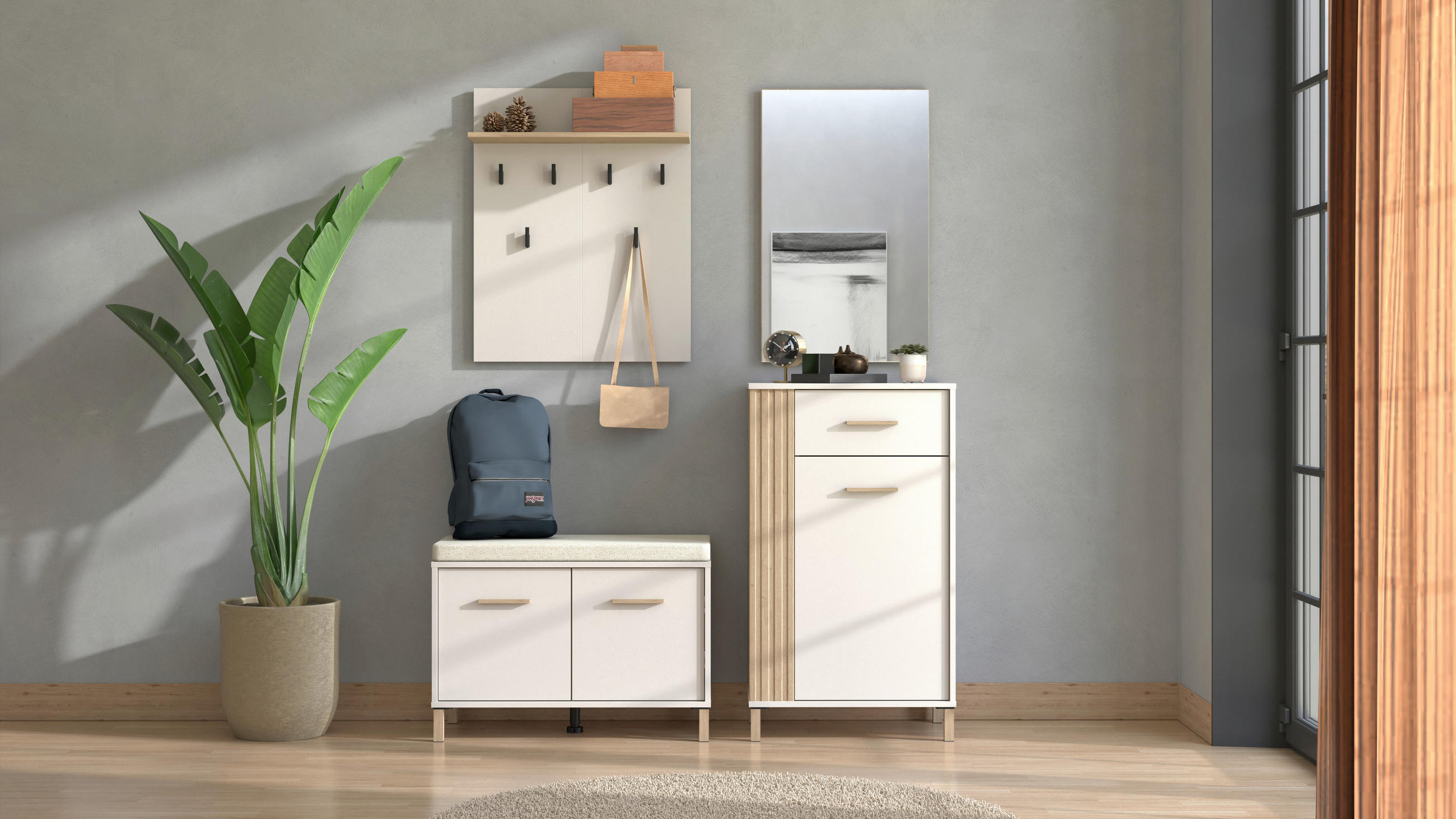 GARDEROBE 4-teilig  in 139,5/192,5/40 cm  - Kaschmir/Eiche Artisan, Basics, Glas/Holzwerkstoff (139,5/192,5/40cm) - Carryhome