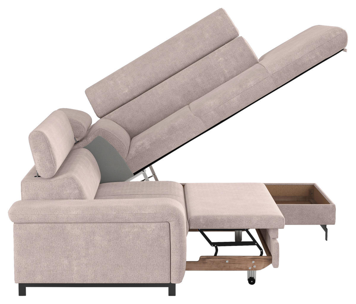 ECKSOFA Creme Chenille  - Creme/Schwarz, Textil/Metall (262/215cm) - MID.YOU