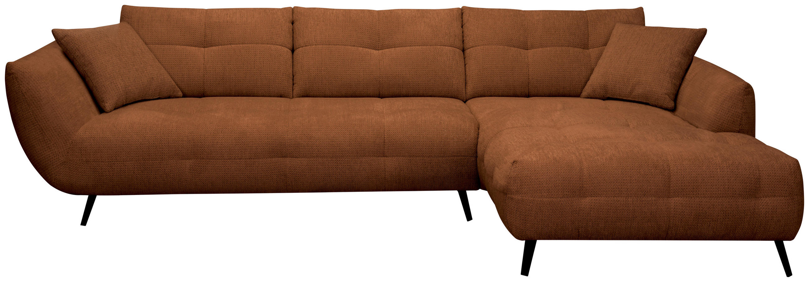 ECKSOFA 320/215 cm  in Chenille Dunkelorange Armlehnenkissen, Rücken echt, Sitztiefenverstellung  320/215 cm  - Dunkelorange/Schwarz, KONVENTIONELL, Textil/Metall (320/215cm) - Hom`in