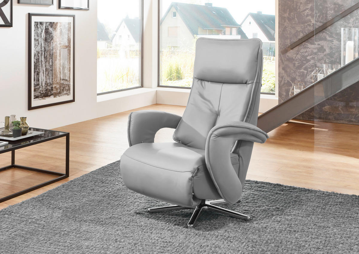 RELAXSESSEL in Leder Weiss  - Chromfarben/Weiss, Design, Leder/Metall (77/110/87cm) - Valdera