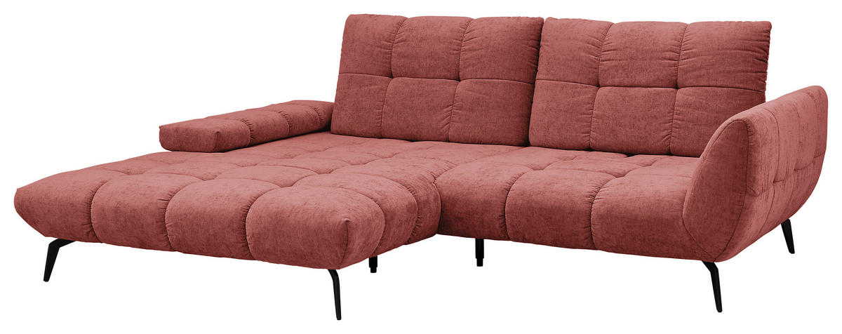 ECKSOFA Weinrot Flachgewebe Rücken echt, Sitztiefenverstellung  - Weinrot/Schwarz, KONVENTIONELL, Textil/Metall (211/273cm) - SetOne by Musterring