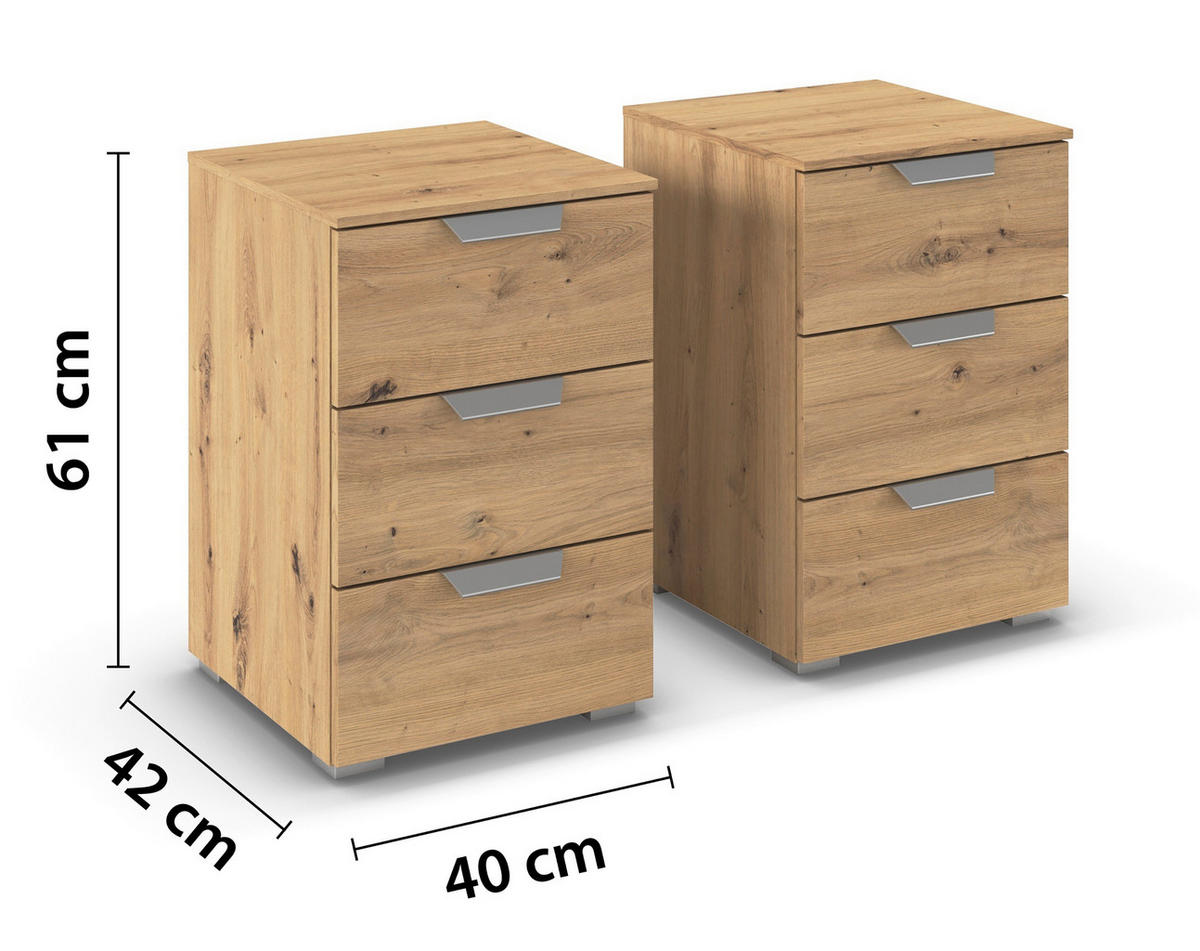 NOČNA OMARICA, hrast artisan  - barve aluminija/hrast artisan, Konvencionalno, kovina/umetna masa (40/61/42cm) - Xora