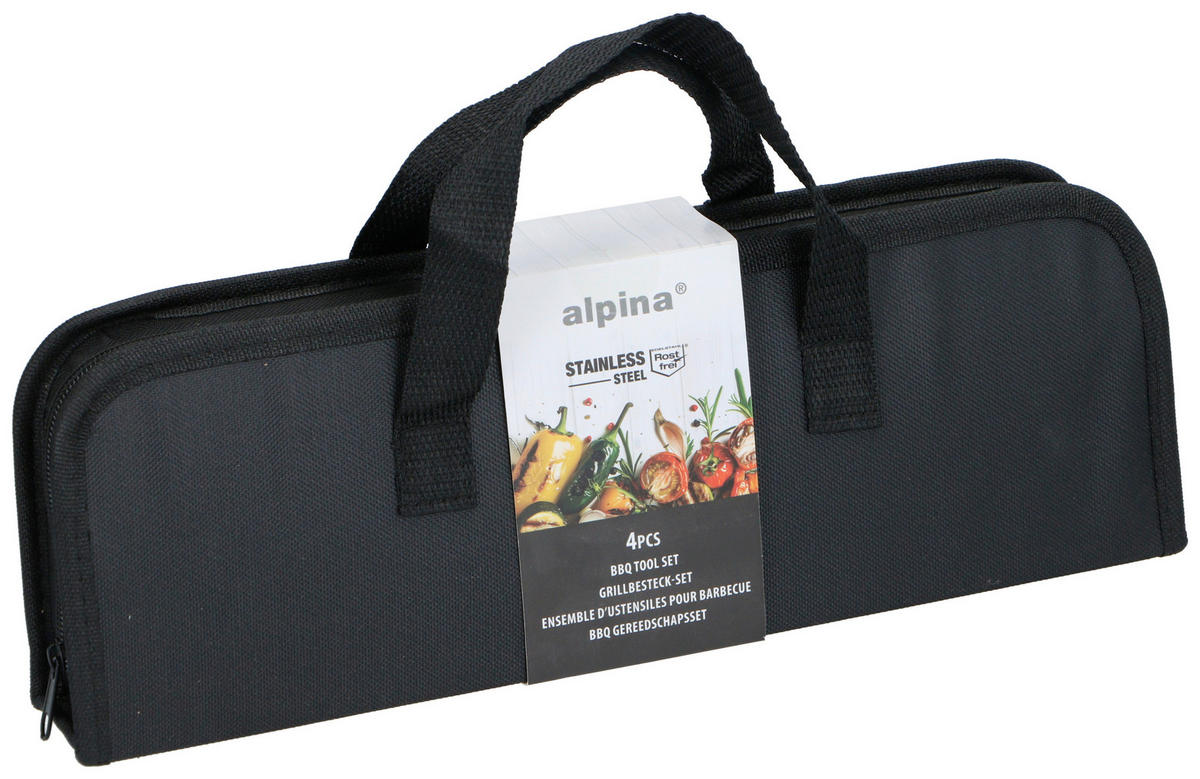 GRILLBESTECK - Silberfarben/Schwarz, Basics, Holz/Textil (37,6/5/13cm) - Alpina 6287