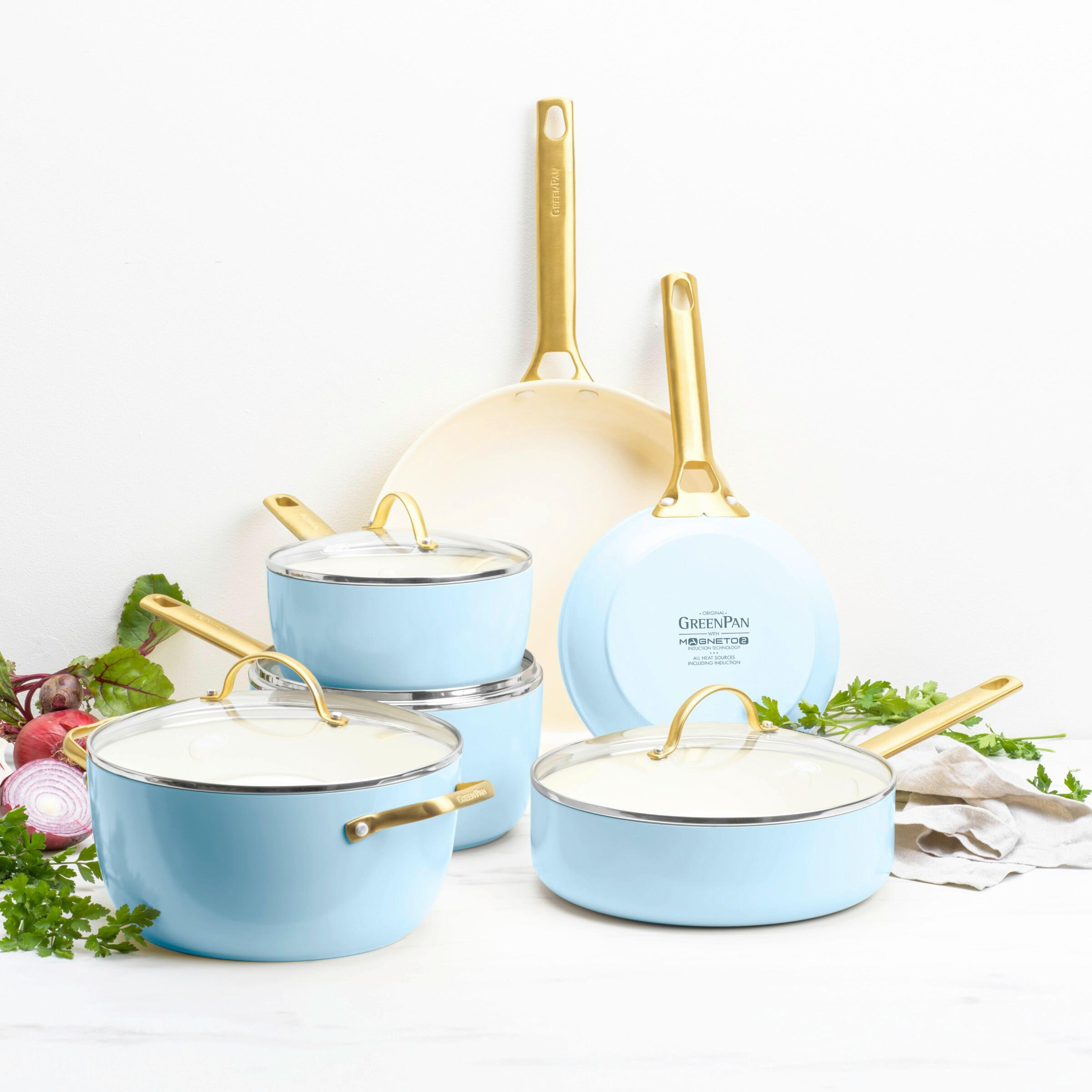 KOCHTOPFSET Padova Reserve 6-teilig  - Goldfarben/Weiß, Basics, Glas/Metall - GreenPan