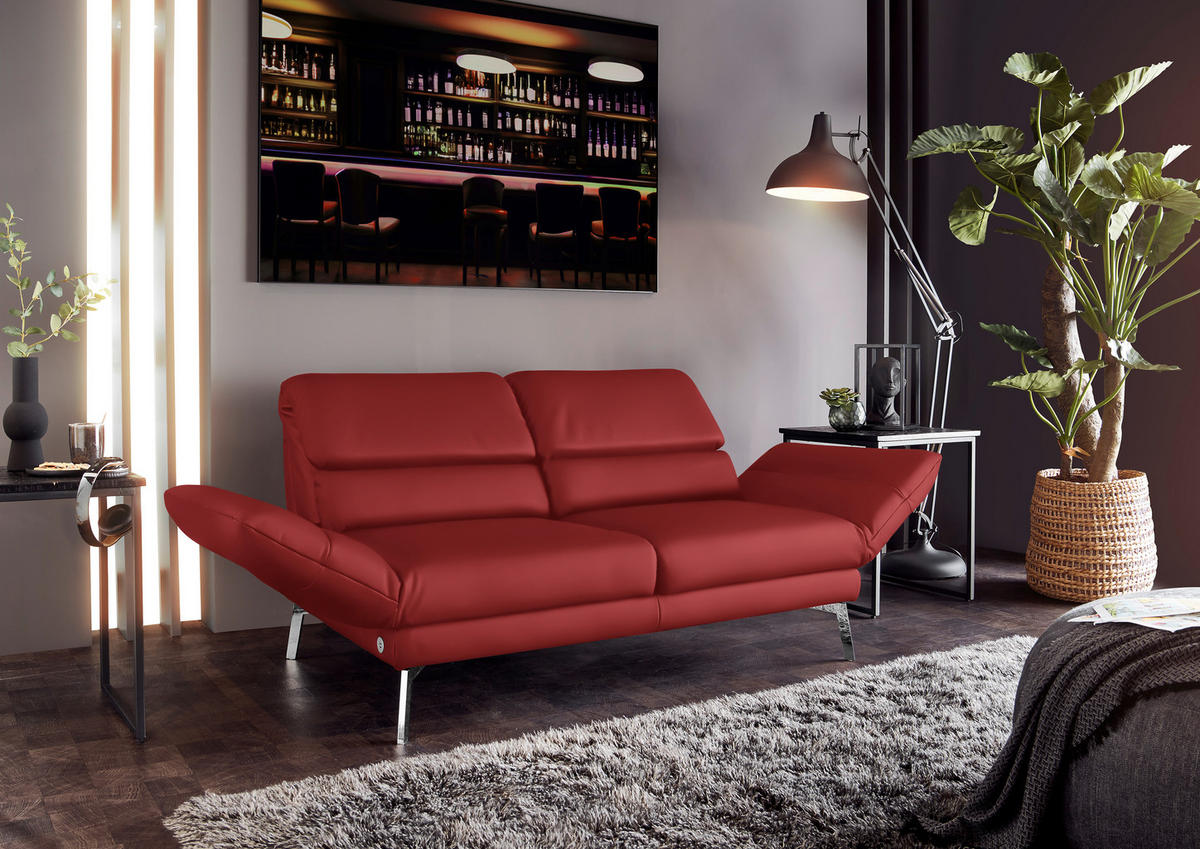 2-SITZER-SOFA in Echtleder Rot  - Chromfarben/Rot, Design, Leder/Metall (178-226/82/96-177cm) - Dieter Knoll