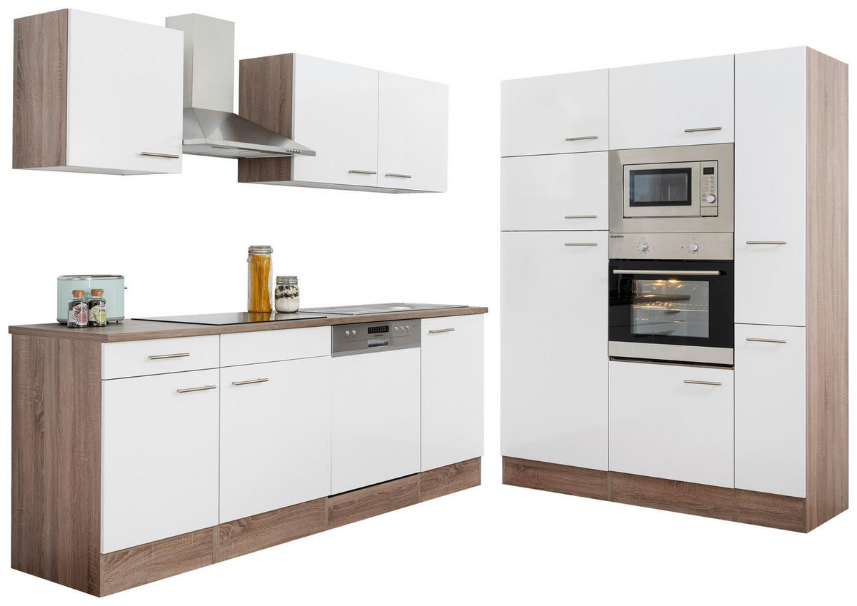 KÜCHENBLOCK 370 cm   in Weiss, Eichefarben  - Weiss/Eichefarben, Modern, Holzwerkstoff (370cm) - Respekta