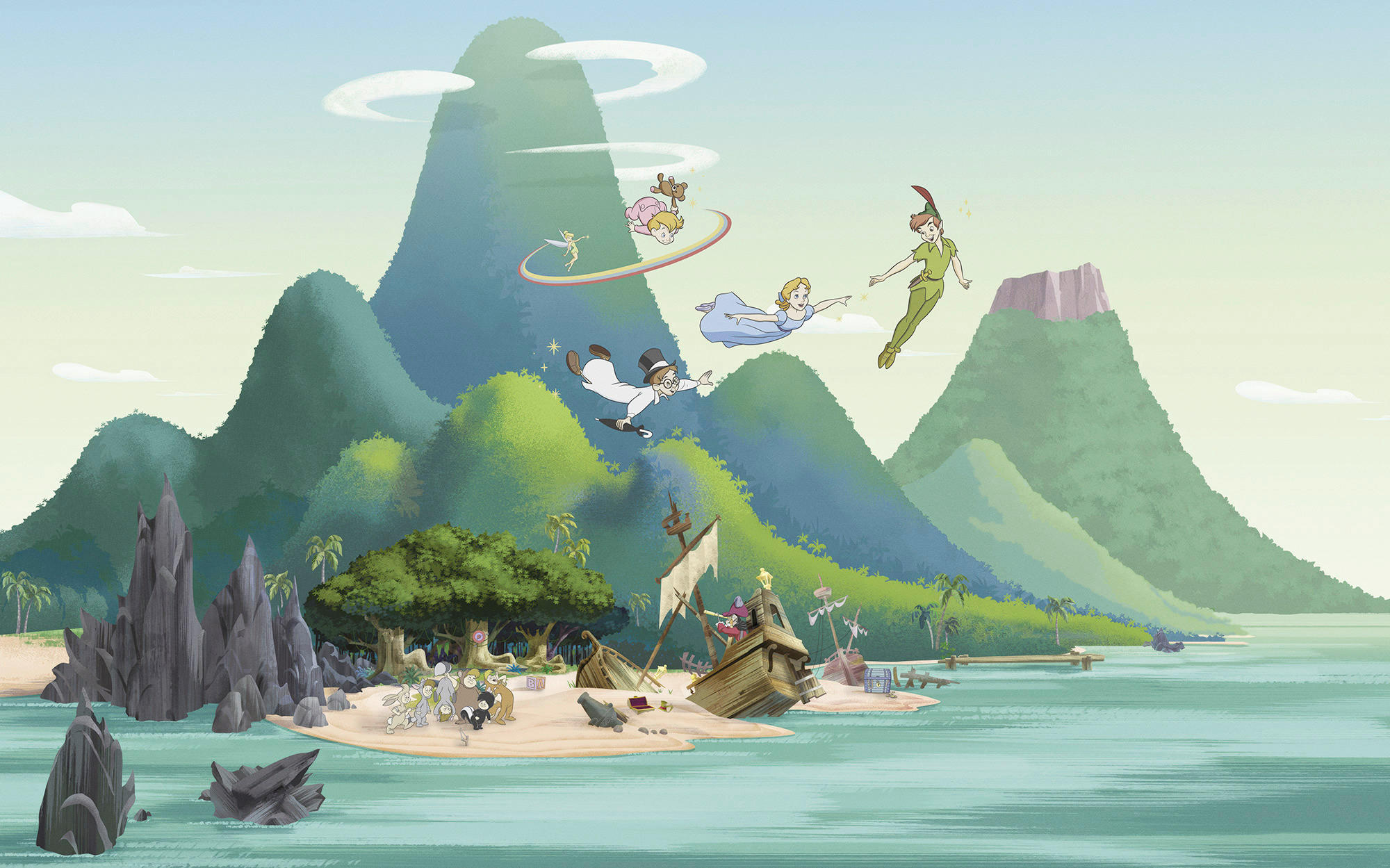 Disney Fototapete Peter PAN AND THE Lost Boys Grün, Mehrfarbig 400x250 cm
