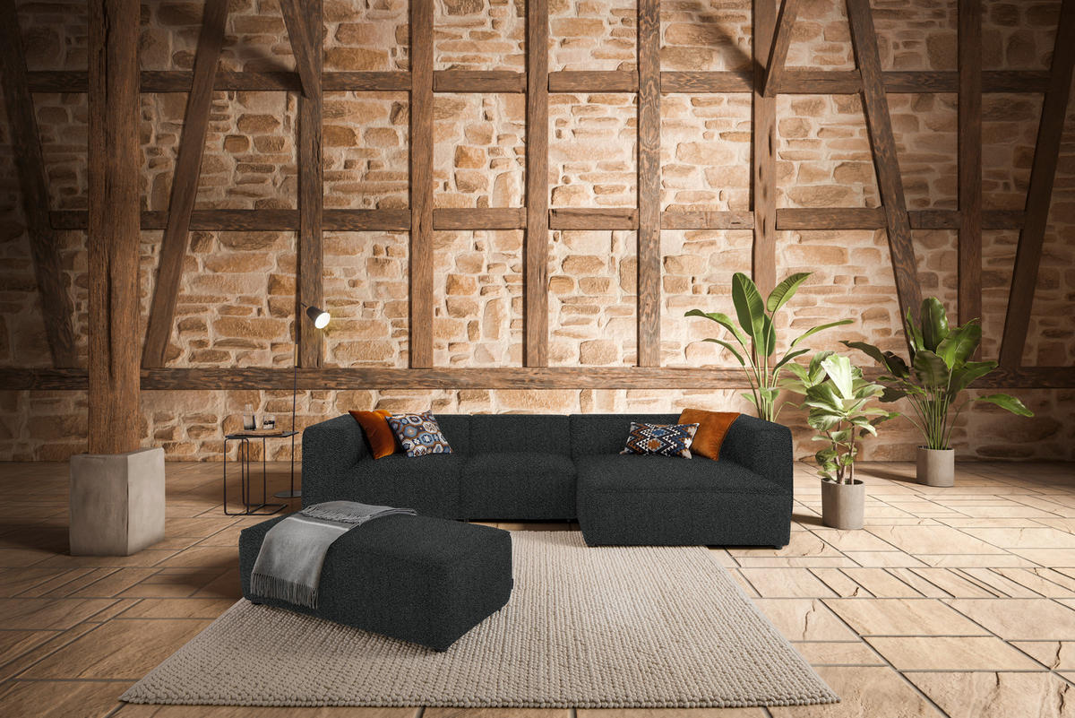 ECKSOFA in Flachgewebe Anthrazit  341/164 cm  - Anthrazit/Schwarz, Design, Kunststoff/Textil (341/164cm) - W.Schillig