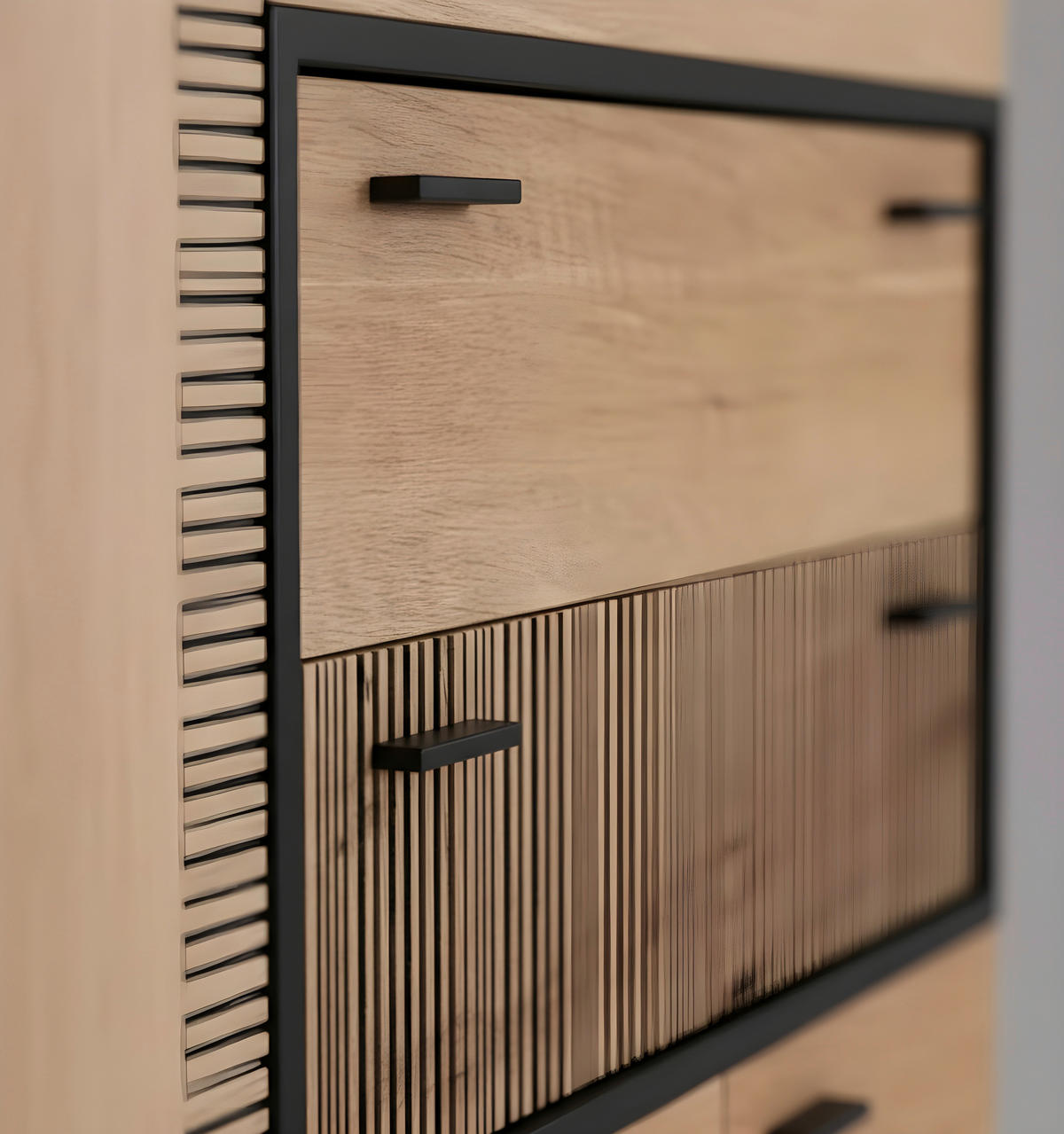 HIGHBOARD  115/120/42 cm 2 Schublade(n)  - Eichefarben/Schwarz, LIFESTYLE, Holzwerkstoff/Metall (115/120/42cm) - Novel