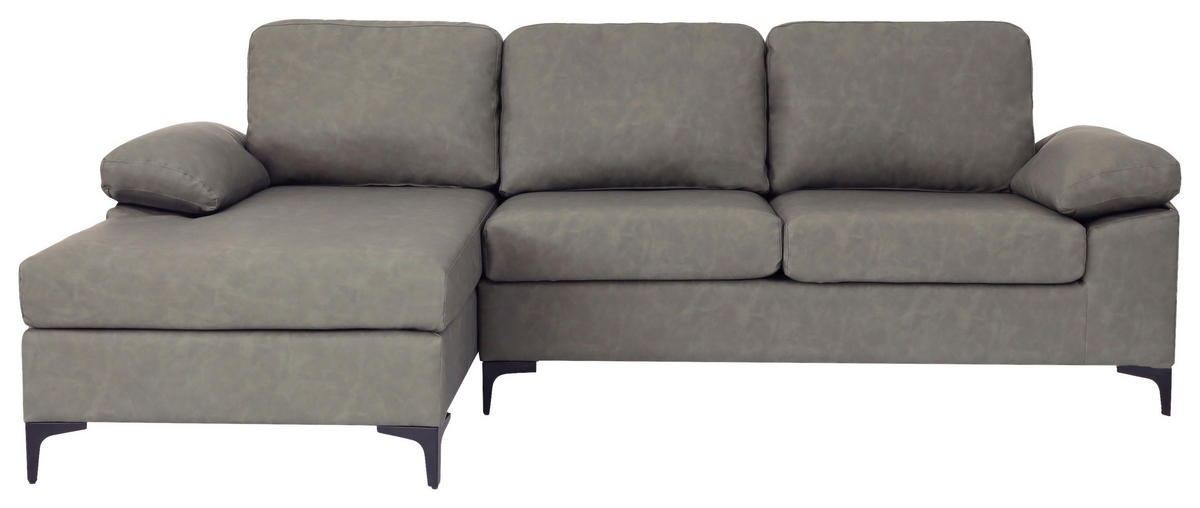 ECKSOFA in Lederlook Grau  - Schwarz/Grau, Konventionell, Kunststoff/Textil (135/262cm) - MID.YOU