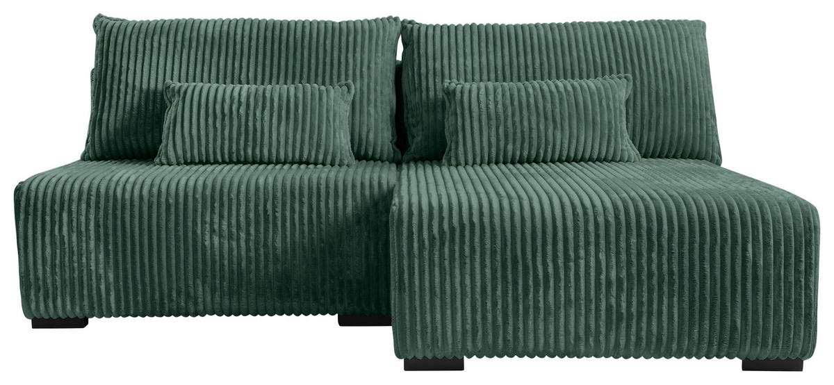 ECKSOFA in Cord Dunkelgrün  - Dunkelgrün/Schwarz, Modern, Holz/Textil (210/145cm) - MID.YOU