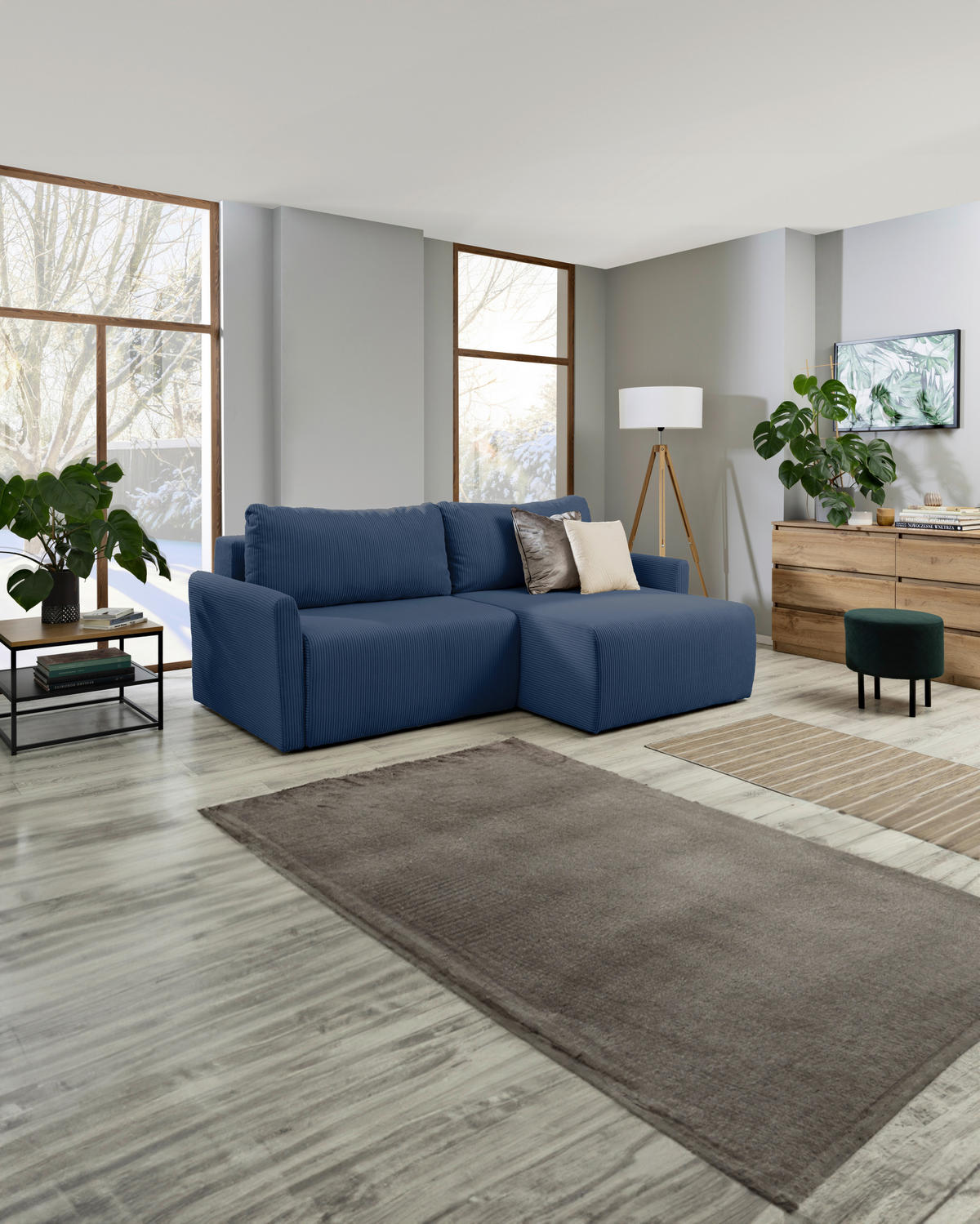 ECKSOFA in Cord Blau  - Blau/Schwarz, Konventionell, Kunststoff/Textil (228/146cm) - MID.YOU