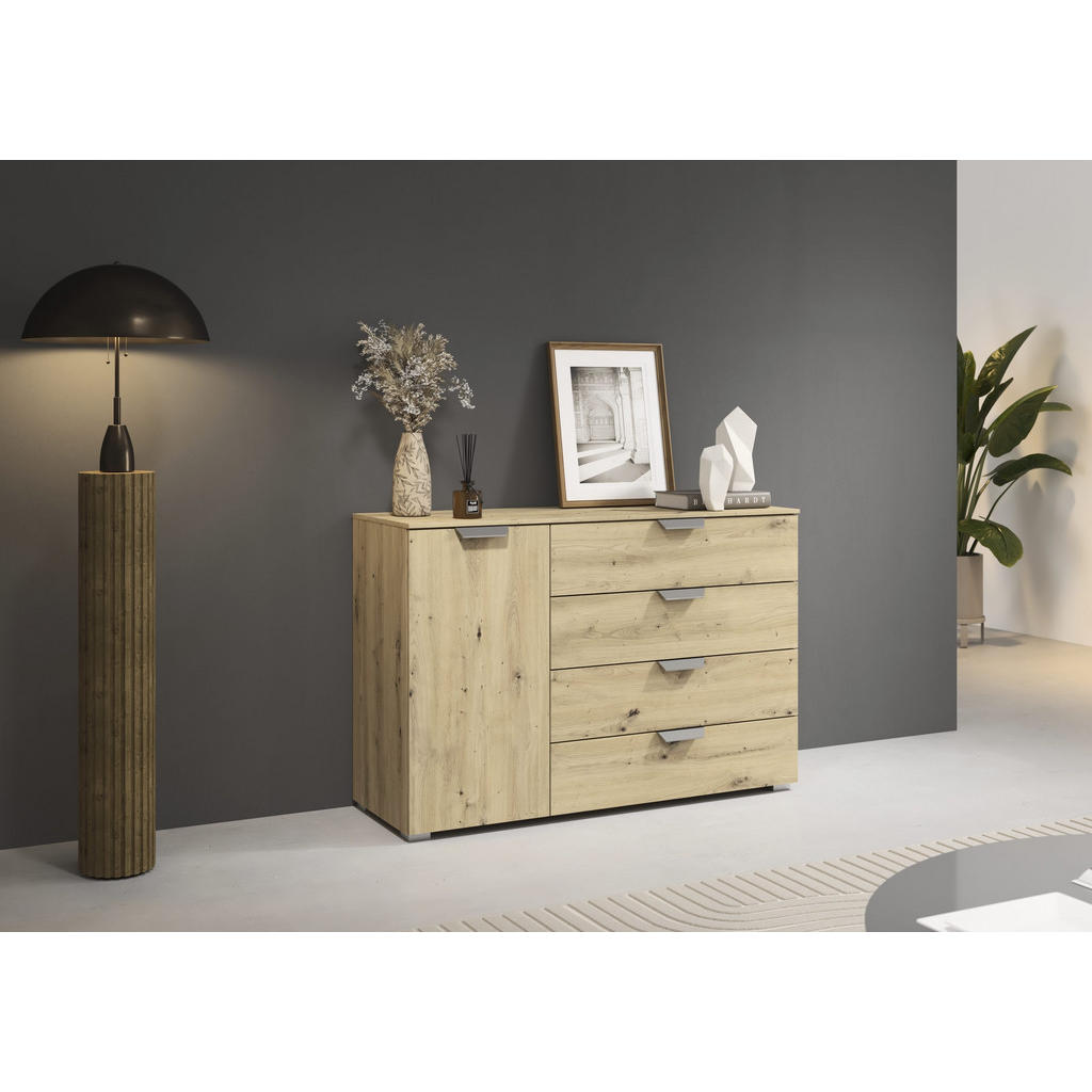 Thumbnail - Carryhome Kommode, Eiche Artisan, Metall, 2 Fächer, 4 Schublade(n) Schubladen, 120x81x42 cm, Blauer Engel, Goldenes M, M...