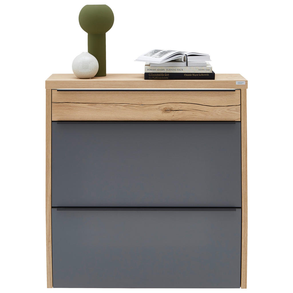 Thumbnail - Dieter Knoll Schuhkipper, Grau, Eiche, Metall, furniert, massiv, 1 Fächer, 1 Schubladen, 92x95x31 cm, Made in Germany, T...