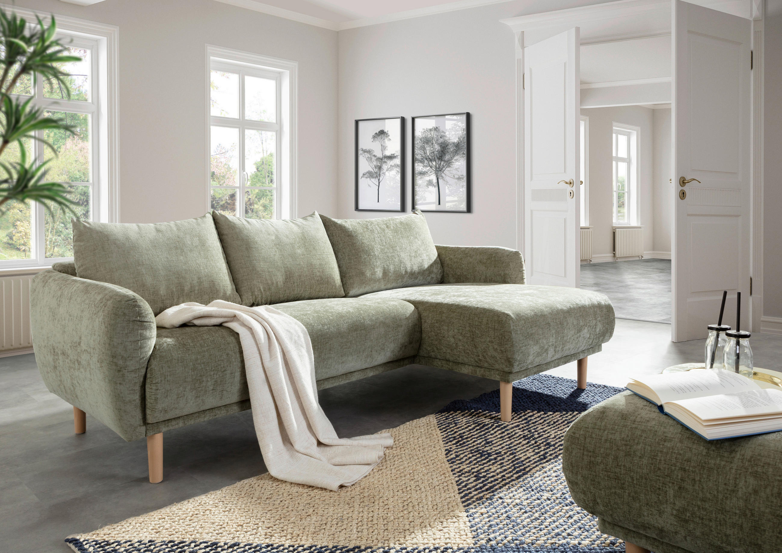 HOCKER Flachgewebe Olivgrün  - Olivgrün, KONVENTIONELL, Holz/Textil (88/49/62cm) - Carryhome