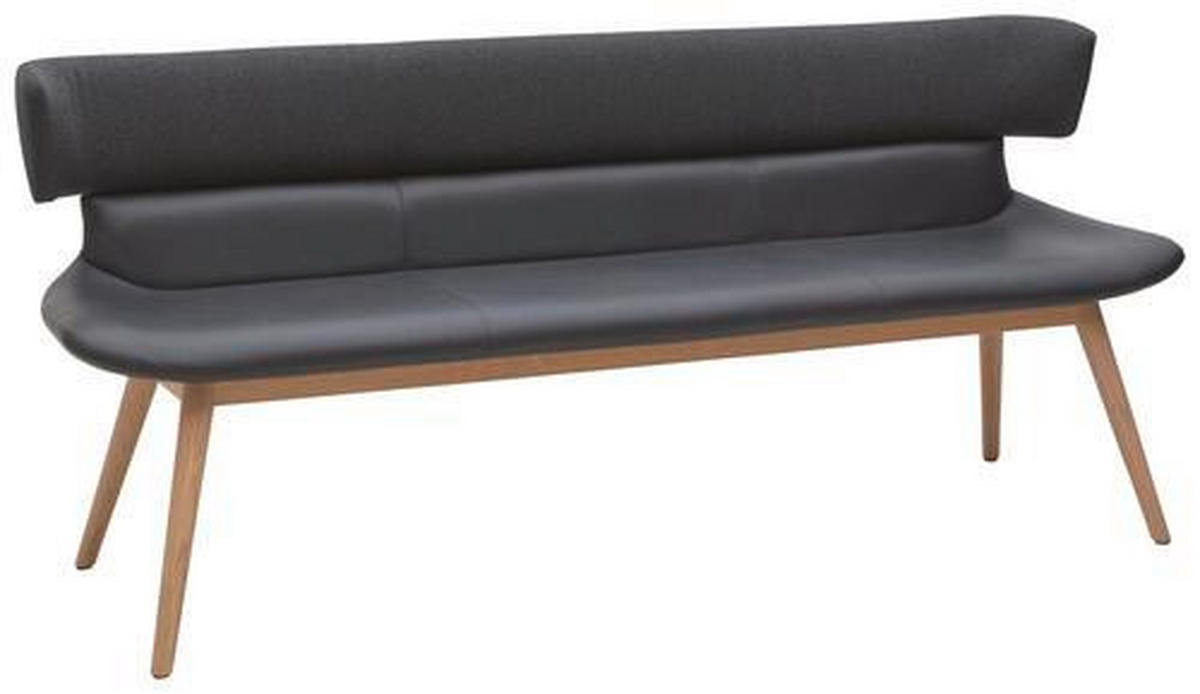 SITZBANK 210/84,5/64,5 cm Flachgewebe Echtleder Schwarz, Eichefarben Wildeiche massiv  - Eichefarben/Schwarz, Natur, Leder/Holz (210/84,5/64,5cm) - Voglauer