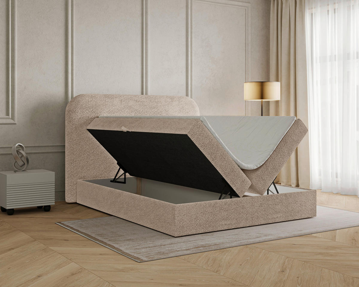 BOXBETT 180/200 cm,  in Beige, Bettkasten, Topper,  - Beige/Schwarz, MODERN, Holz/Kunststoff (180/200cm) - MID.YOU