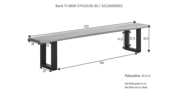 SITZBANK 220/45/38 cm Wildeiche, Schwarz Wildeiche mehrschichtige Massivholzplatte (Tischlerplatte) Metall  - Wildeiche/Schwarz, LIFESTYLE, Holz/Metall (220/45/38cm) - Linea Natura