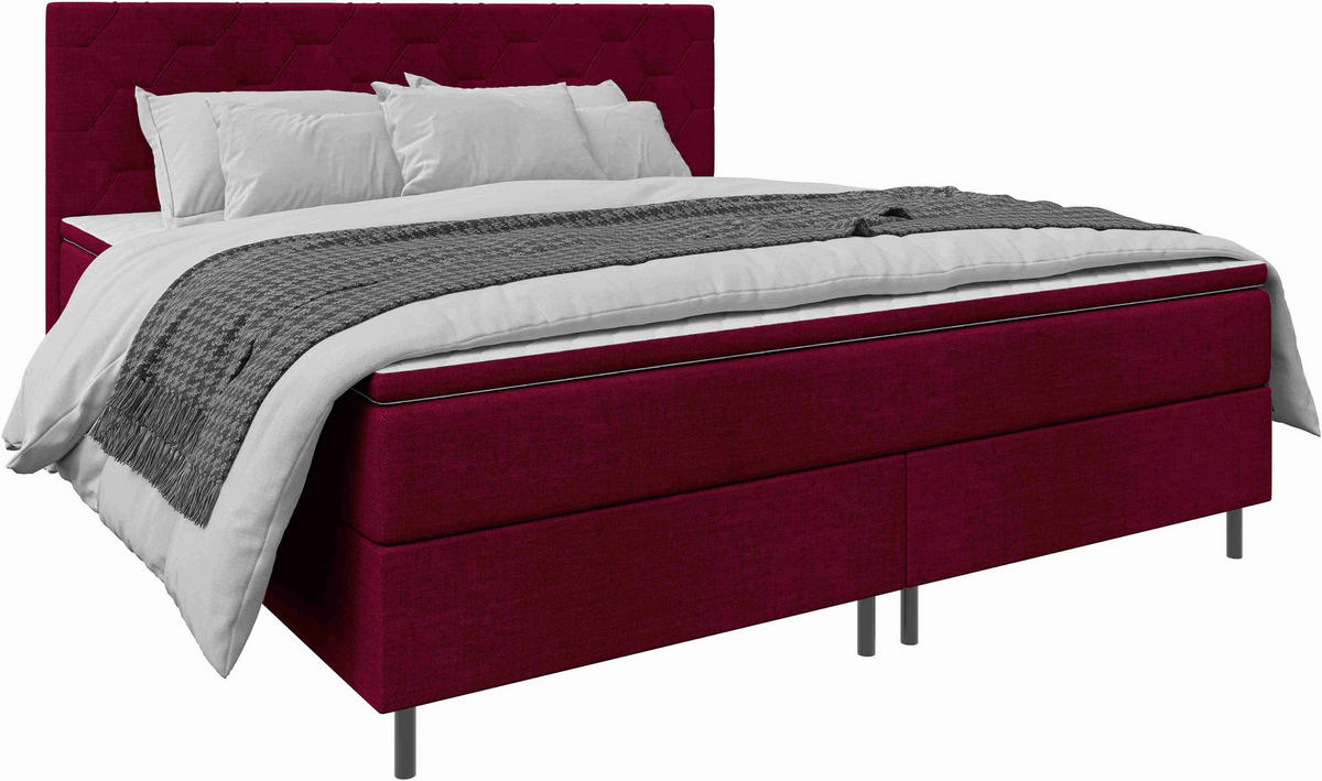 BOXSPRINGBETT 180/200 cm,  in Rot, Matratze, Topper, H2 + H2 = mittel  - Rot/Schwarz, KONVENTIONELL, Textil/Metall (180/200cm) - Chameo