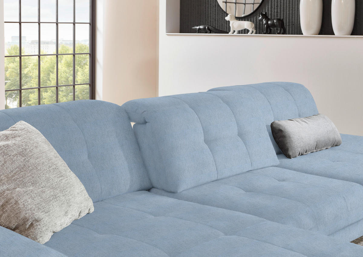 ECKSOFA in Flachgewebe Hellblau  - Schwarz/Hellblau, Design, Textil/Metall (190/309cm) - Beldomo Style